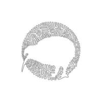 Continuous one curve line drawing of cute kiwi abstract art in circle. Single line editable stroke vector illustration of kiwi's beak is long and pliable for logo, wall decor, poster print decoration