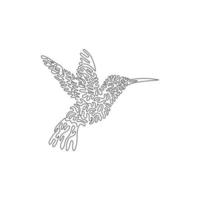 Single one curly line drawing. Hummingbird have short, sharp bills. Continuous line draw graphic design vector illustration of friendly pet animal for icon, symbol, logo and pet lover club