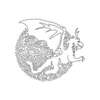 curva continua dibujo de una línea de criaturas mitológicas, arte abstracto en círculo. ilustración de vector de trazo editable de una sola línea de temible dragón alado para logotipo, símbolo, decoración de impresión de póster