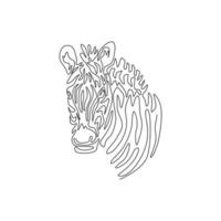 Single swirl continuous line drawing of exotic zebra abstract art. Continuous line draw graphic design vector illustration style of wonderfully unique animals for icon, sign, modern wall decor