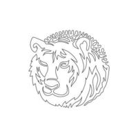 dibujo de una línea de curva continua. tigre espantoso. arte abstracto en círculo. ilustración de vector de trazo editable de una sola línea de tigre esperando presa para logotipo, decoración de pared y decoración de impresión de póster