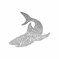 Continuous curve one line drawing of blunt-headed shark curve abstract art. Single line editable stroke vector illustration of ferocious shark for logo, sign, wall decor and poster print decoration