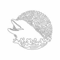 Continuous one curve line drawing of funny dolphin abstract art in circle. Single line editable stroke vector illustration of dolphins smooth skin for logo, wall decor and poster print decoration