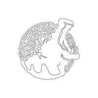 Single curly one line drawing of scary hippopotamus abstract art. Continuous line draw graphic design vector illustration of large canines hippo for icon, symbol, company logo, poster wall decor