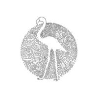 Single one curly line drawing of flamingo with long legs and necks. Continuous line draw graphic design vector illustration of beautiful flamingo for icon, symbol, company logo, boho poster