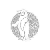 Continuous curve one line drawing of standing penguin. Abstract art in circle. Single line editable stroke vector illustration of cute penguin for logo, syimbol, wall decor, poster print decoration