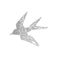 Continuous curve one line drawing of beautiful flying swallow. Single line editable stroke vector illustration of swallow with pointed wings for logo, syimbol, wall decor and poster print decoration