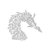 Continuous curve one line drawing of gruesome dragon curve abstract art. Single line editable stroke vector illustration of fire-breathing dragon for logo, wall decor and poster print decoration