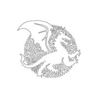 dibujo continuo de una línea curva de enormes alas de dragón, arte abstracto en círculo. ilustración de vector de trazo editable de una sola línea de temible dragón para logotipo, decoración de pared y decoración de impresión de póster