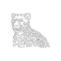 Single curly one line drawing abstract art. The cheetah eyeing prey. Continuous line draw graphic design vector illustration of scary cheetah for icon, sign, symbol, company logo, wall decor