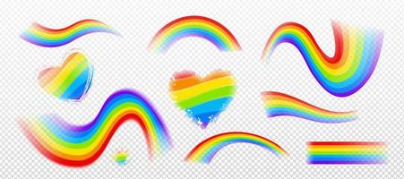 Rainbow effect, colorful wavy stripes and hearts vector