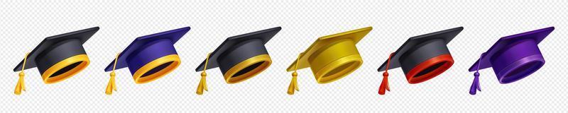 Set of graduation caps in different colors vector