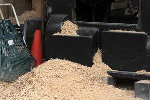 Wood chippings in sawmill detail photo