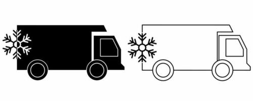 outline silhouette refrigerator truck icon set isolated on white background vector