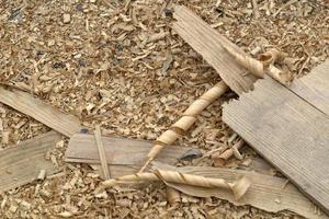 Wood chippings in sawmill detail photo