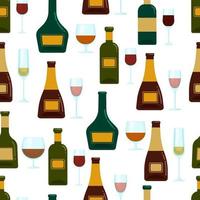 Bottle and glass seamless pattern, Vector background with alcohol.