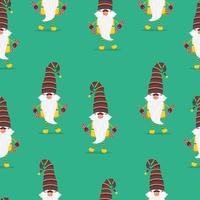 Funny gnomes with gifts seamless pattern. Cheerful gnomes in hats vector characters flat style