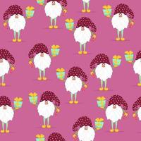 Funny gnomes with gifts seamless pattern. Cheerful gnomes in hats vector characters flat style