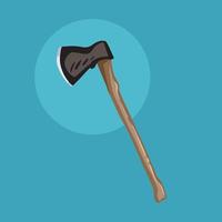 Wooden handle steel axe vector illustration isolated on blue background. Cartoon simple flat colored art drawing for carpenter themed equipment.
