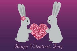 Cute rabbits are holding an envelope with hearts. Love concept. Vector illustration isolated on pink background