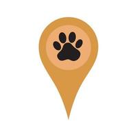 Paw print in map pointer graphic icon. Vet clinic or pet products location sign isolated on white background. Vector illustration