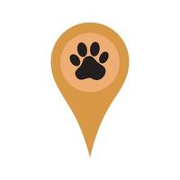 Paw print in map pointer graphic icon. Vet clinic or pet products location sign isolated on white background. Vector illustration