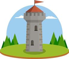 Castle with towers. Defense construction. Medieval European architecture. Home of knight and king. Protection and security. Flat Icon for app and game vector