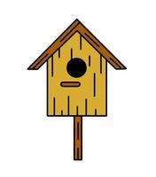 Wooden birdhouse. House for bird. Homemade nest for animal. Outline cartoon illustration vector