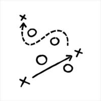 Sports tactics and strategy. Scheme of movement of team player. Combination of crosses and circles with path arrows. Pitch ball instructions. vector