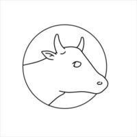 Cow head. Outline cartoon emblem of farm animal. vector