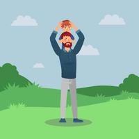 vector illustration of father holding son, happy family, father's day. happy, smile, funny.