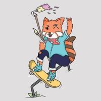 Cartoon red panda having fun on skateboard vector