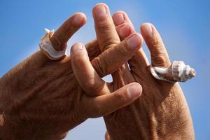 Hand with a shell like a ring photo