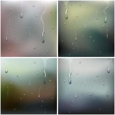 Wet Glass Set Vector. Water Drops. Pure Droplets Condensed. Clear Vapor Water Bubbles. Rain Drops. Steam Shower. Realistic Illustration
