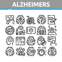 conjunto de iconos de colección de enfermedad de alzheimers vector