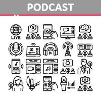 Podcast And Radio Collection Icons Set Vector