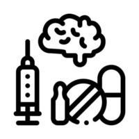 Brain, Syringe And Pills Icon Outline Illustration vector