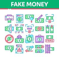 Fake Money Collection Elements Icons Set Vector