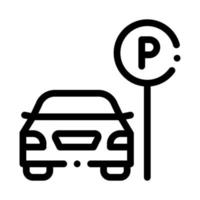 coche cerca de la ilustración del contorno del vector del icono de la señal de estacionamiento