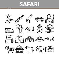 conjunto de iconos de elementos de colección de viajes de safari vector