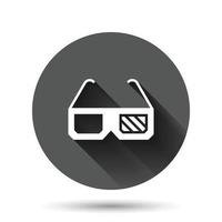 icono de película en estilo plano. ilustración de vector de película sobre fondo redondo negro con efecto de sombra larga. Concepto de negocio de botón de círculo de gafas 3d.