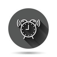 Clock icon in flat style. Watch vector illustration on black round background with long shadow effect. Timer circle button business concept.