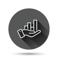 Growth revenue icon in flat style. Diagram with hand vector illustration on black round background with long shadow effect. Finance increase  circle button business concept.