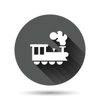 icono de metro en estilo plano. ilustración de vector de metro de tren sobre fondo redondo negro con efecto de sombra larga. Concepto de negocio de botón de círculo de carga de ferrocarril.