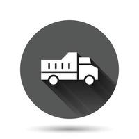 Delivery truck icon in flat style. Van vector illustration on black round background with long shadow effect. Cargo car circle button business concept.