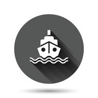 icono de barco de turismo en estilo plano. ilustración de vector de barco de pesca sobre fondo redondo negro con efecto de sombra larga. Concepto de negocio de botón de círculo de destino de petrolero.