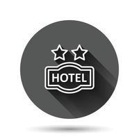 icono de signo de hotel 2 estrellas en estilo plano. ilustración de vector de posada sobre fondo redondo negro con efecto de sombra larga. concepto de negocio de botón de círculo de información de habitación de albergue.