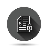 Financial statement icon in flat style. Document with lock vector illustration on black round background with long shadow effect. Report circle button business concept.