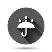 Umbrella icon in flat style. Parasol vector illustration on black round background with long shadow effect. Canopy circle button business concept.