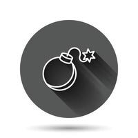 Bomb icon in flat style. Dynamite vector illustration on black round background with long shadow effect. C4 tnt circle button business concept.